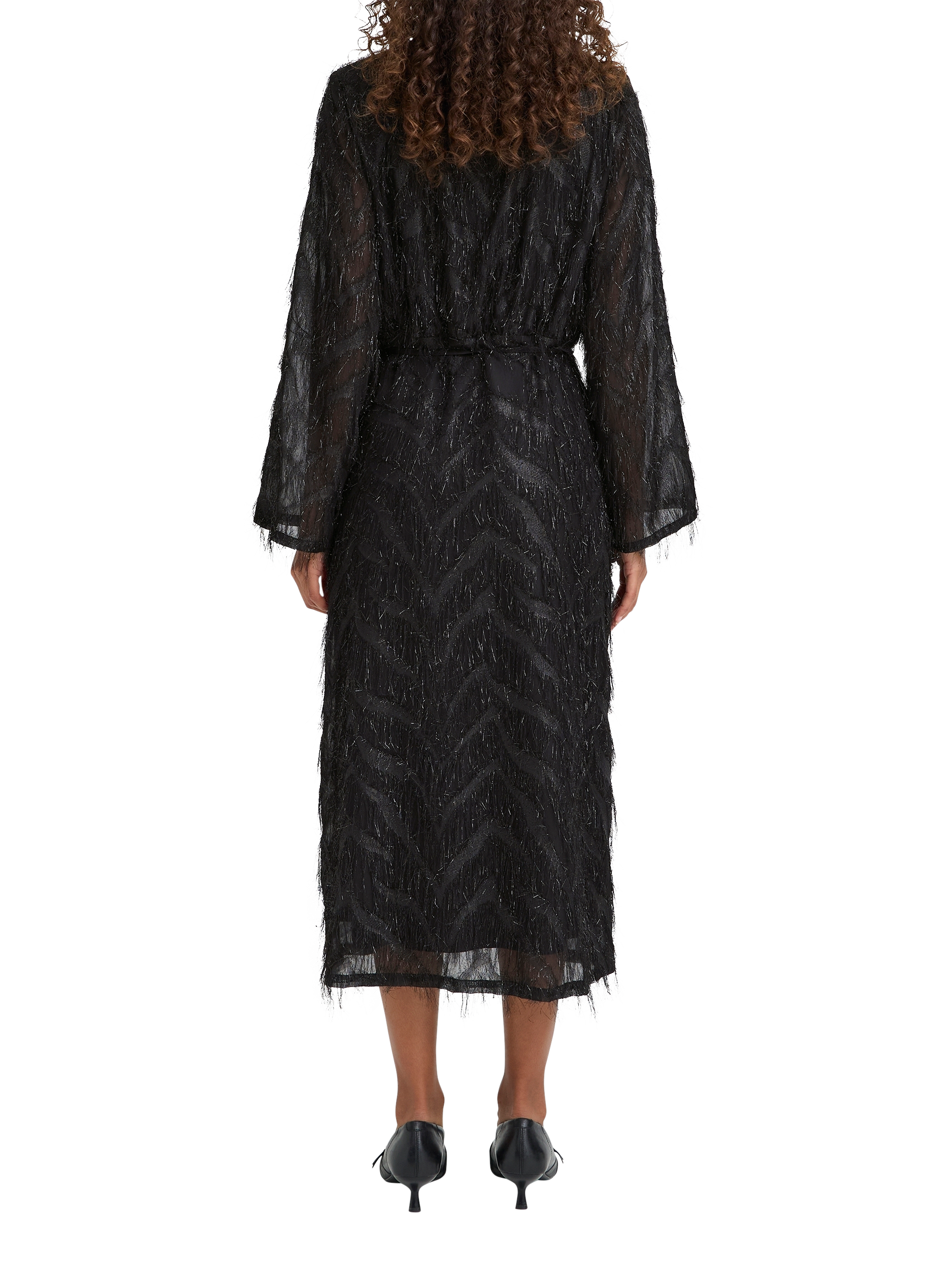 Product image 2 of 7, which shows ICHI Chici Shimmer Wrap Midi Dress, Black, 8