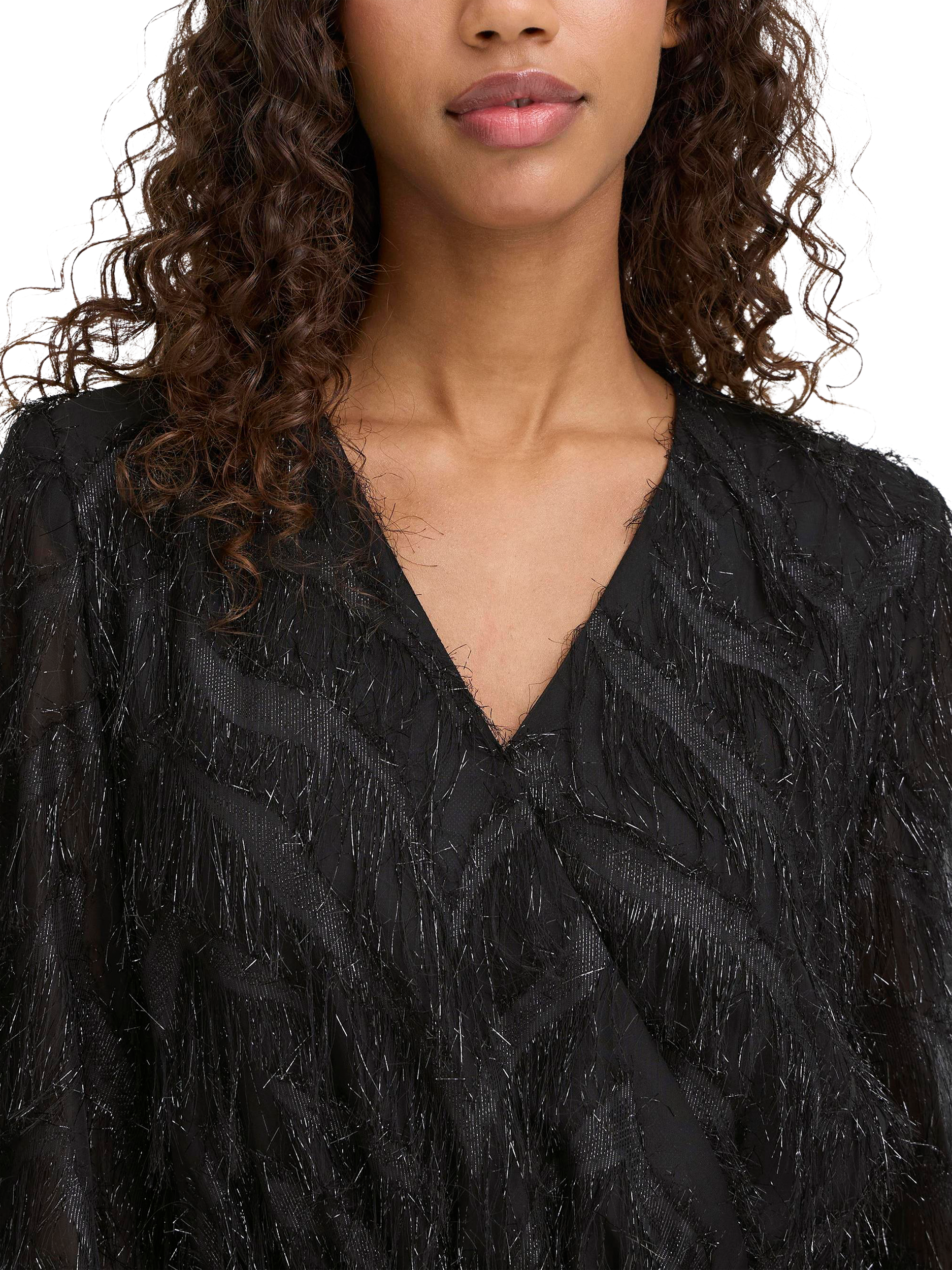 Product image 4 of 7, which shows ICHI Chici Shimmer Wrap Midi Dress, Black, 8