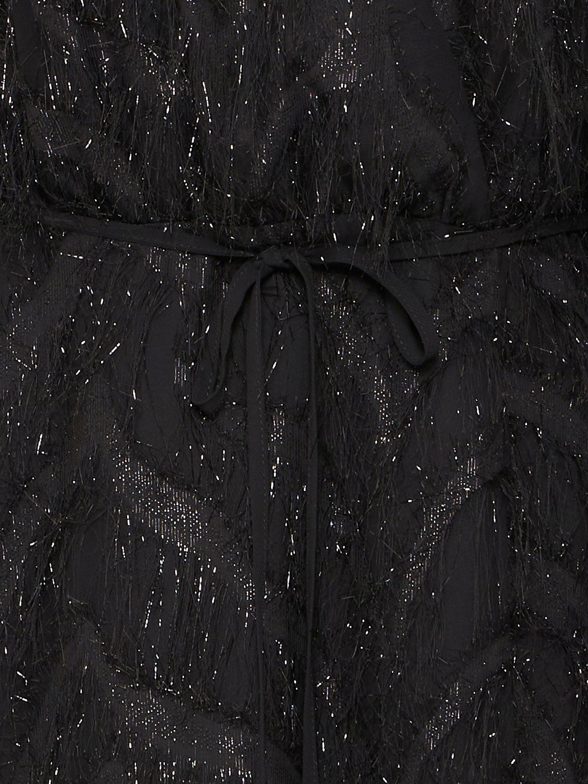 Product image 7 of 7, which shows ICHI Chici Shimmer Wrap Midi Dress, Black, 8