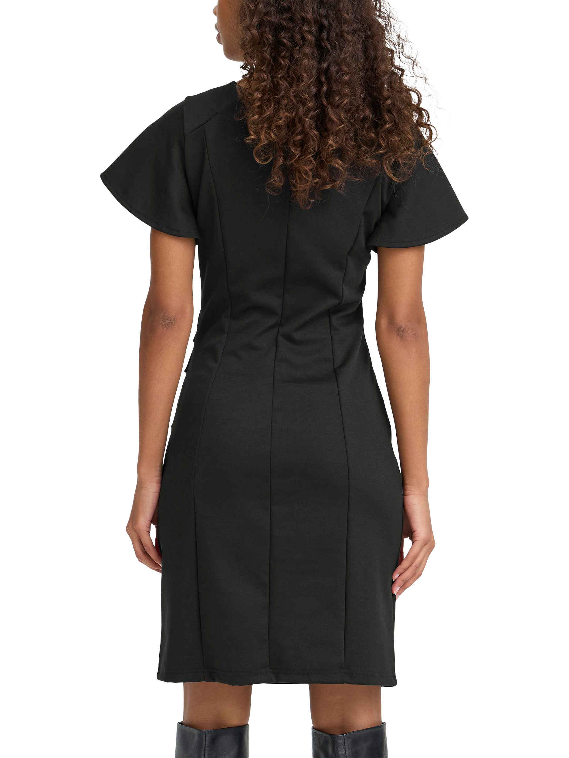 Product image 2 of 7, which shows ICHI Kate Ruched Round Neck Mini Dress , Black, XS