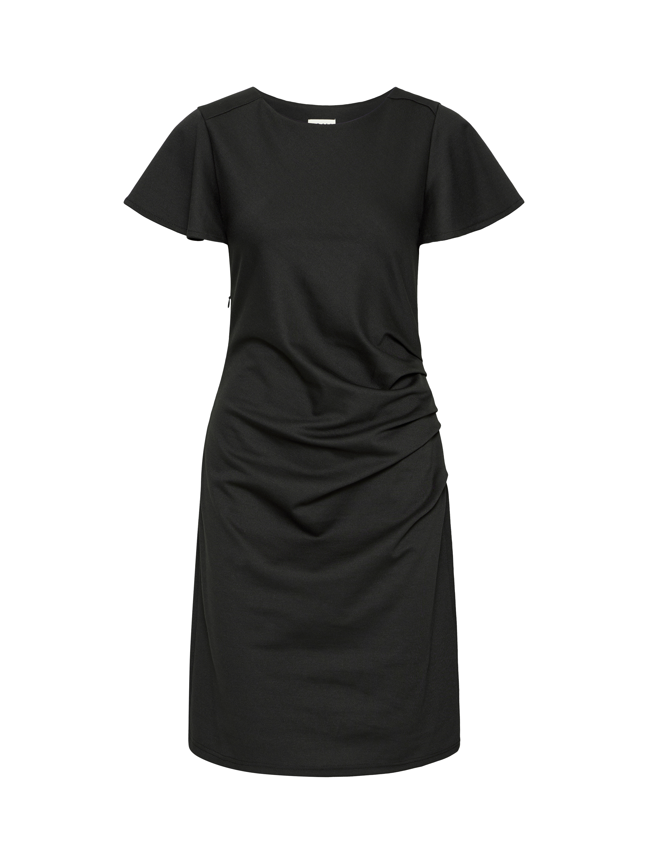 Product image 5 of 7, which shows ICHI Kate Ruched Round Neck Mini Dress , Black, XS