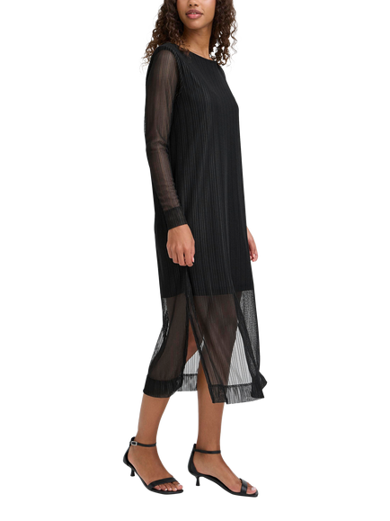 ICHI Laccy Pleated Shimmer Midi Dress, Black, Black