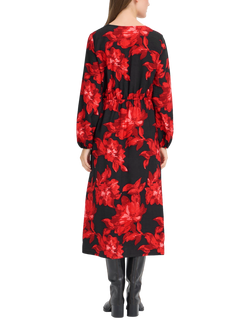 ICHI Lysine Floral Print A-Line Midi Dress - view 2, Red