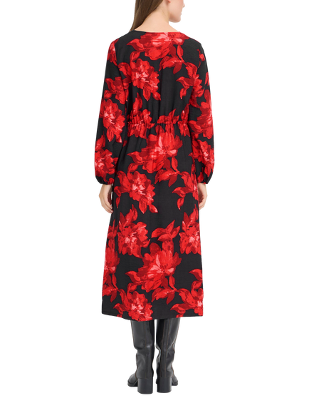 ICHI Lysine Floral Print A-Line Midi Dress - view 2, Red