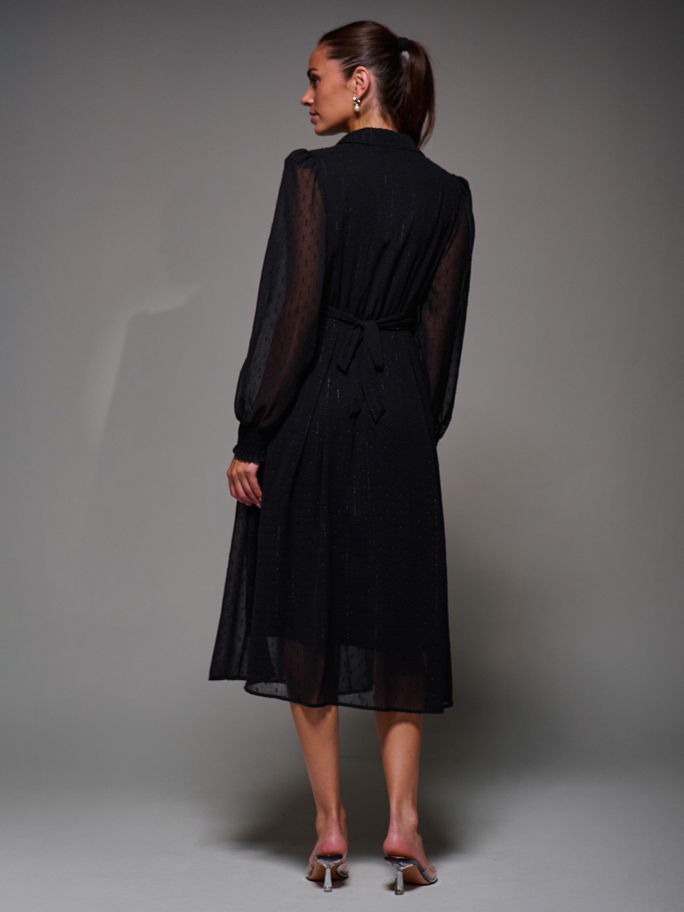 Product image 2 of 6, which shows Jolie Moi Ruffle Midi Shirt Dress, Black, 8