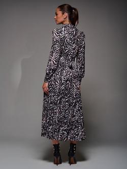 Jolie Moi Animal Print Long Sleeve Jersey Pleated Maxi Dress - view 2, Black Multi