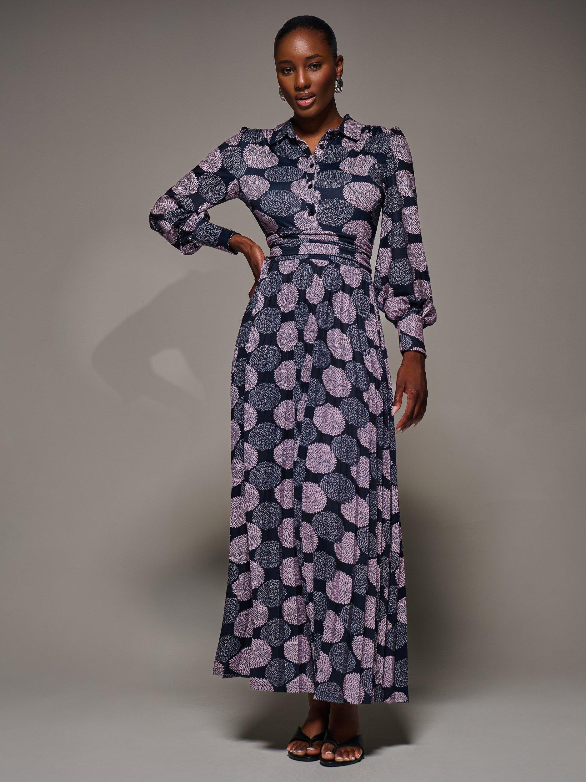 Product image 1 of 6, which shows Jolie Moi Jersey Pleated Maxi Dress, Purple Multi, 8