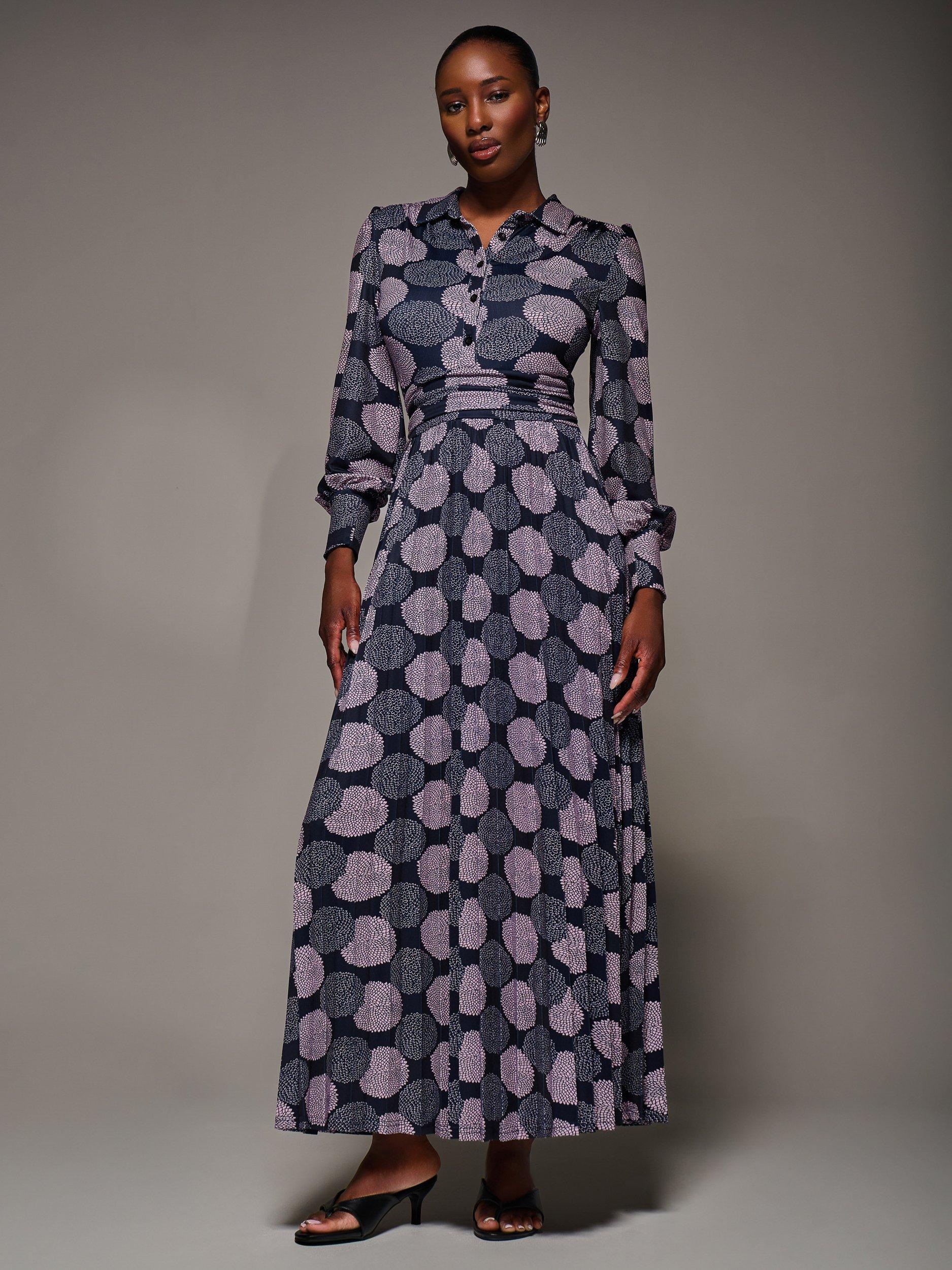 Product image 3 of 6, which shows Jolie Moi Jersey Pleated Maxi Dress, Purple Multi, 8