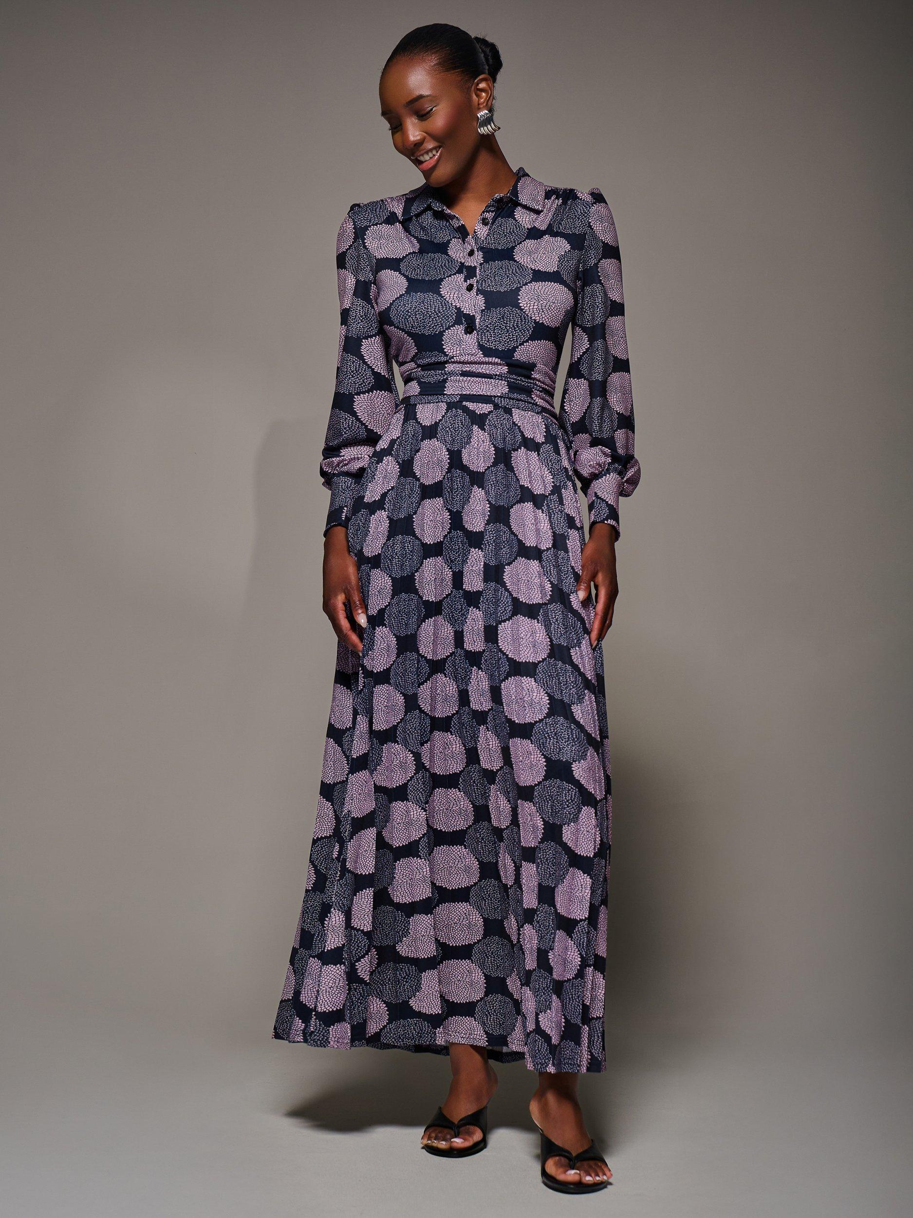Product image 5 of 6, which shows Jolie Moi Jersey Pleated Maxi Dress, Purple Multi, 8