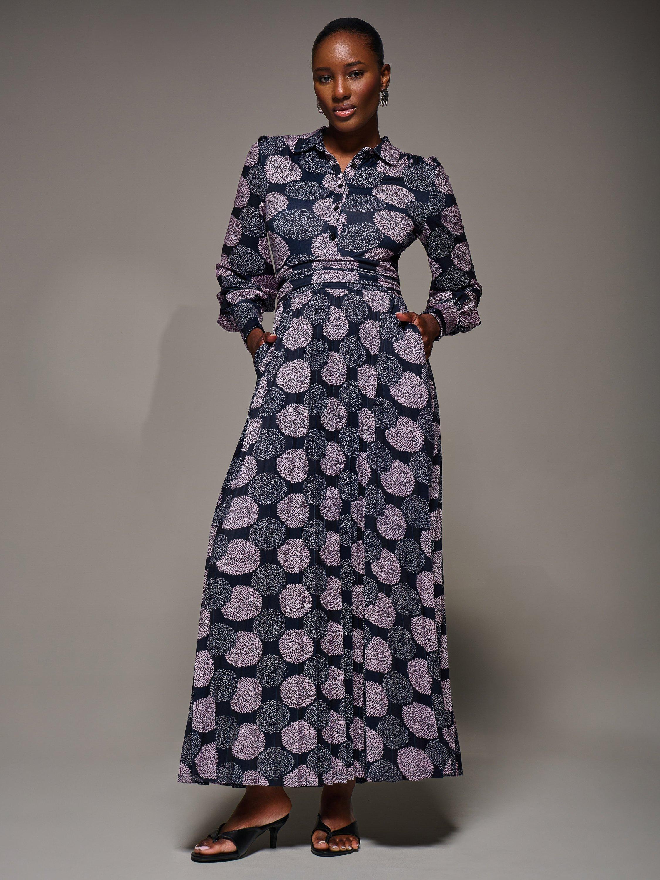 Product image 6 of 6, which shows Jolie Moi Jersey Pleated Maxi Dress, Purple Multi, 8