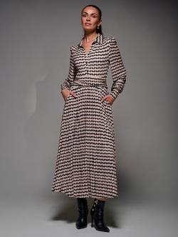 Jolie Moi Polka Dot Long Sleeve Jersey Pleated Maxi Dress, Black Geo