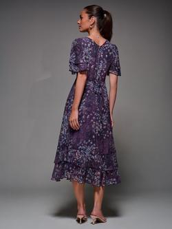 Jolie Moi Floral Frill Chiffon Short Sleeve Maxi Dress - view 2, Purple Abstract