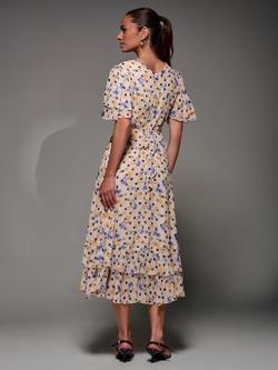 Jolie Moi Floral Polka Dot Frill Chiffon Short Sleeve Maxi Dress - view 2, Beige Spot