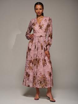 Jolie Moi Floral Lace Long Sleeve Maxi Dress, Pink Floral