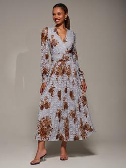 Jolie Moi Floral Lace Long Sleeve Maxi Dress, Blue Floral