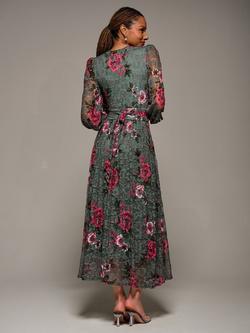 Jolie Moi Floral Lace Long Sleeve Maxi Dress - view 2, Green Floral