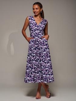 Jolie Moi Floral Sleeveless V Neck Flare Maxi Dress, Purple Floral