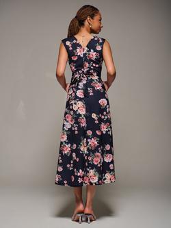 Jolie Moi Floral Sleeveless V Neck Flare Maxi Dress - view 2, Black Floral