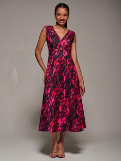 Jolie Moi Floral Sleeveless V Neck Flare Maxi Dress, Red Animal