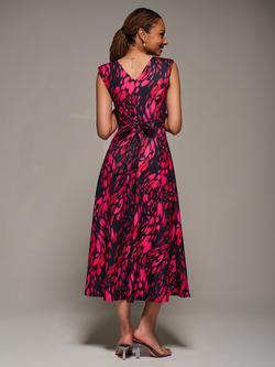 Jolie Moi Floral Sleeveless V Neck Flare Maxi Dress - view 2, Red Animal