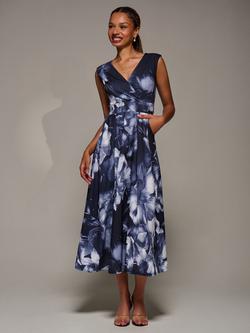 Jolie Moi Floral Sleeveless V Neck Flare Maxi Dress, Black Abstract
