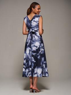 Jolie Moi Floral Sleeveless V Neck Flare Maxi Dress - view 2, Black Abstract