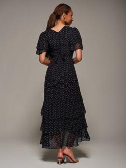 Jolie Moi Short Sleeve Ruffle Chiffon Maxi Dress, Black Heart - view 2, Black Heart