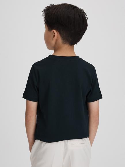 Reiss Kids' Bless Pure Cotton Crew Neck T-Shirt, Navy - view 2, Navy