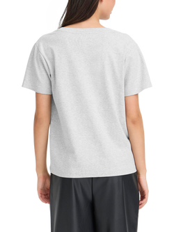 ICHI Glitz V-Neck Embellished T-Shirt, Grey Melange - view 2, Grey Melange