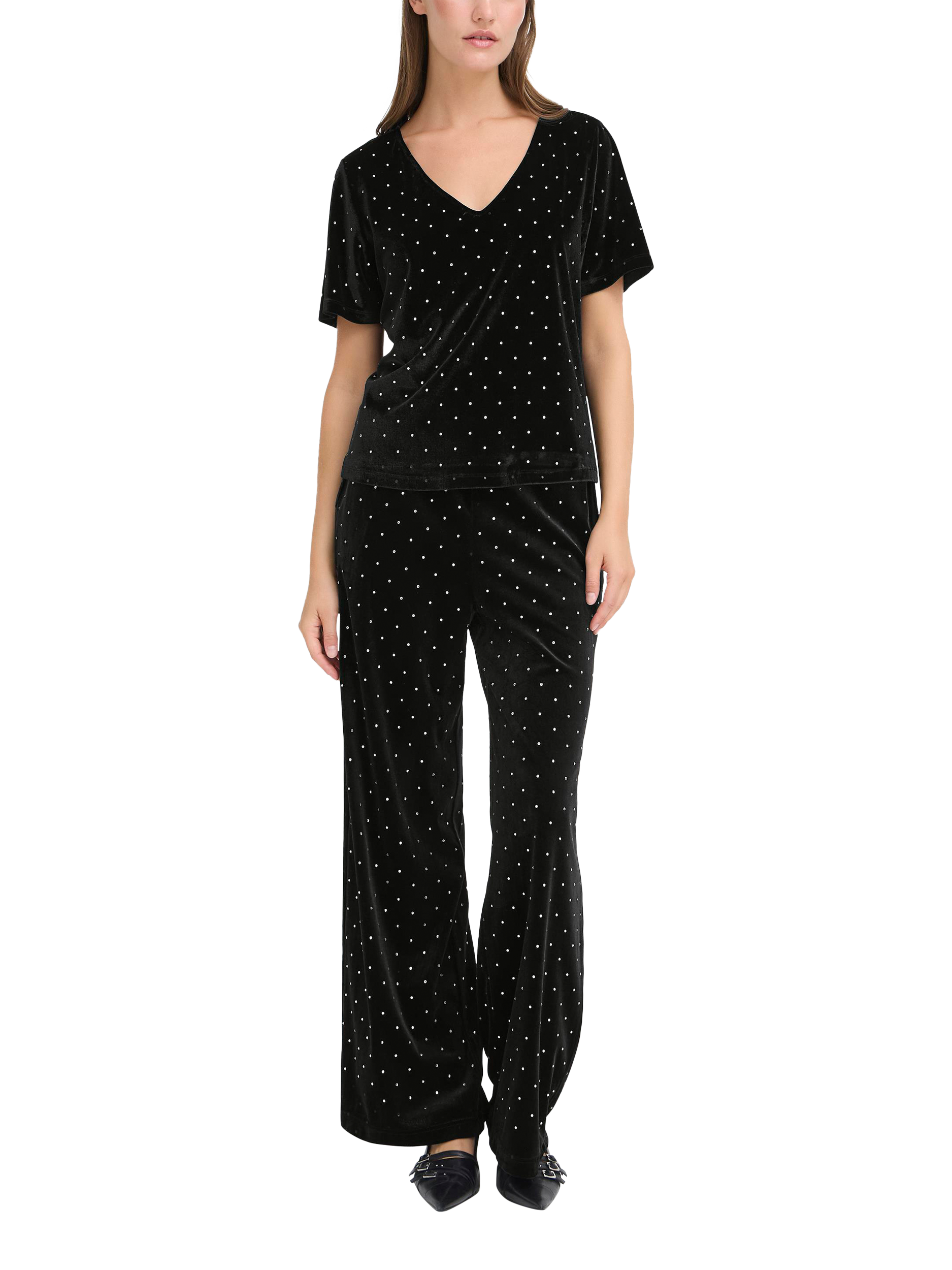 Product image 3 of 7, which shows ICHI Darla Embellished T-Shirt, Black, XS