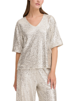 ICHI Fauca Sequin V-Neck Top, Frosted Almond