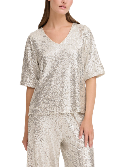 ICHI Fauca Sequin V-Neck Top, Frosted Almond