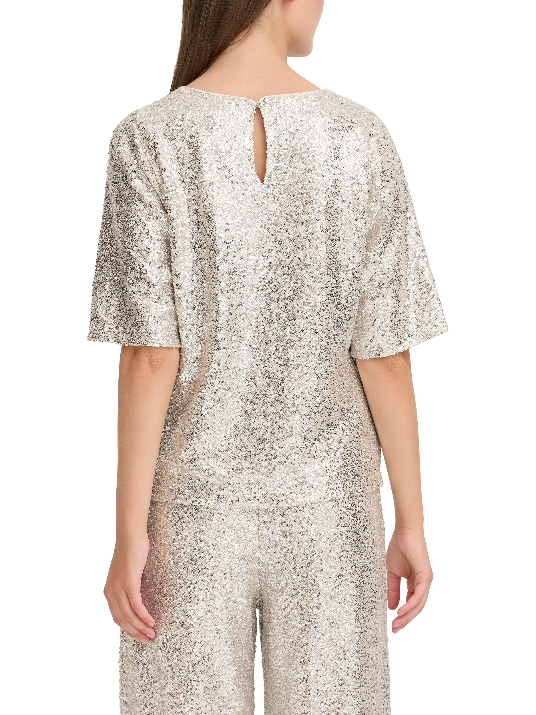 Product image 2 of 7, which shows ICHI Fauca Sequin V-Neck Top , Frosted Almond, XS