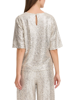 ICHI Fauca Sequin V-Neck Top - view 2, Frosted Almond