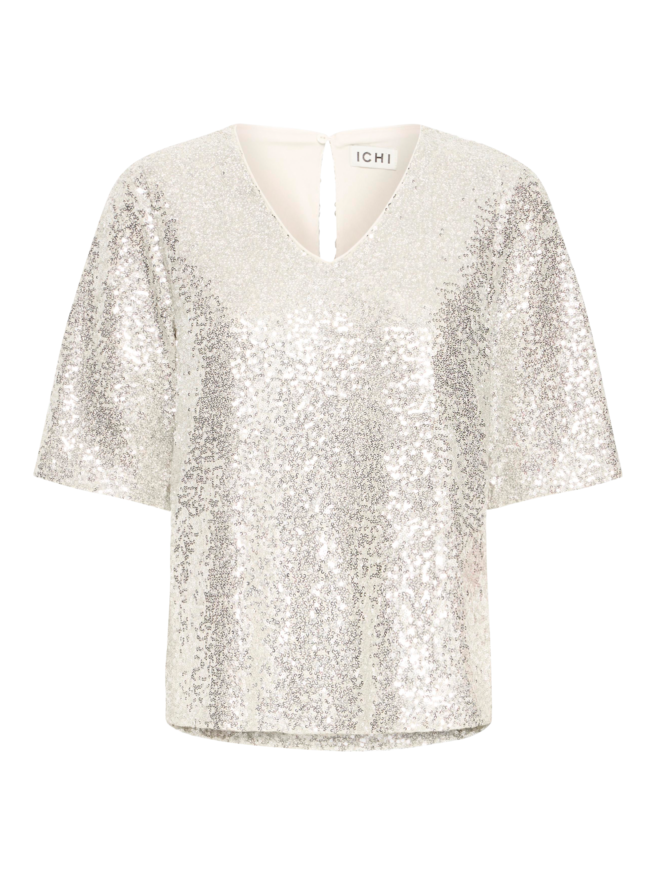 Product image 5 of 7, which shows ICHI Fauca Sequin V-Neck Top , Frosted Almond, XS