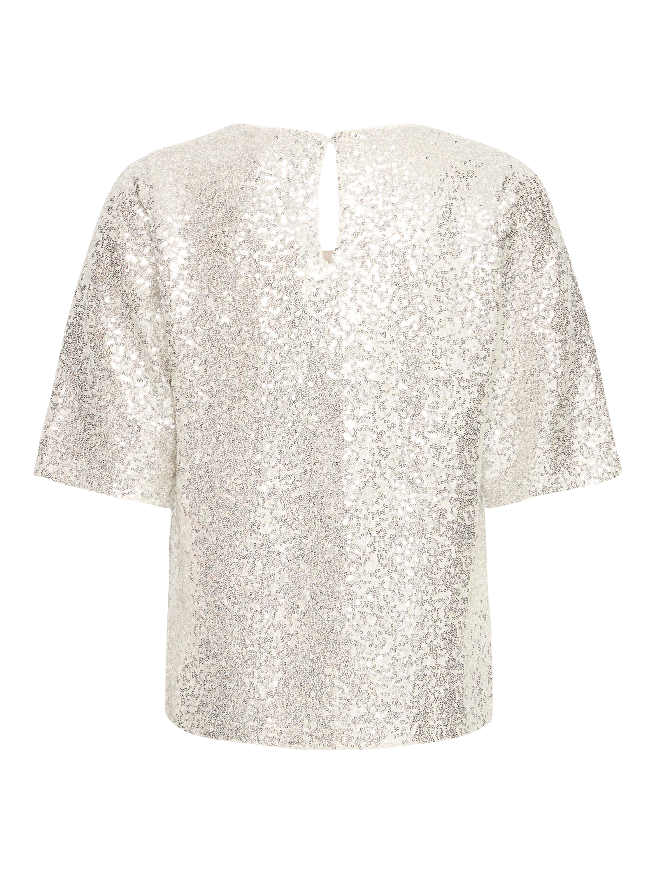 Product image 6 of 7, which shows ICHI Fauca Sequin V-Neck Top , Frosted Almond, XS