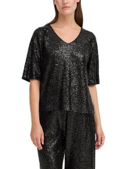 ICHI Fauca Sequin V-Neck Top, Black