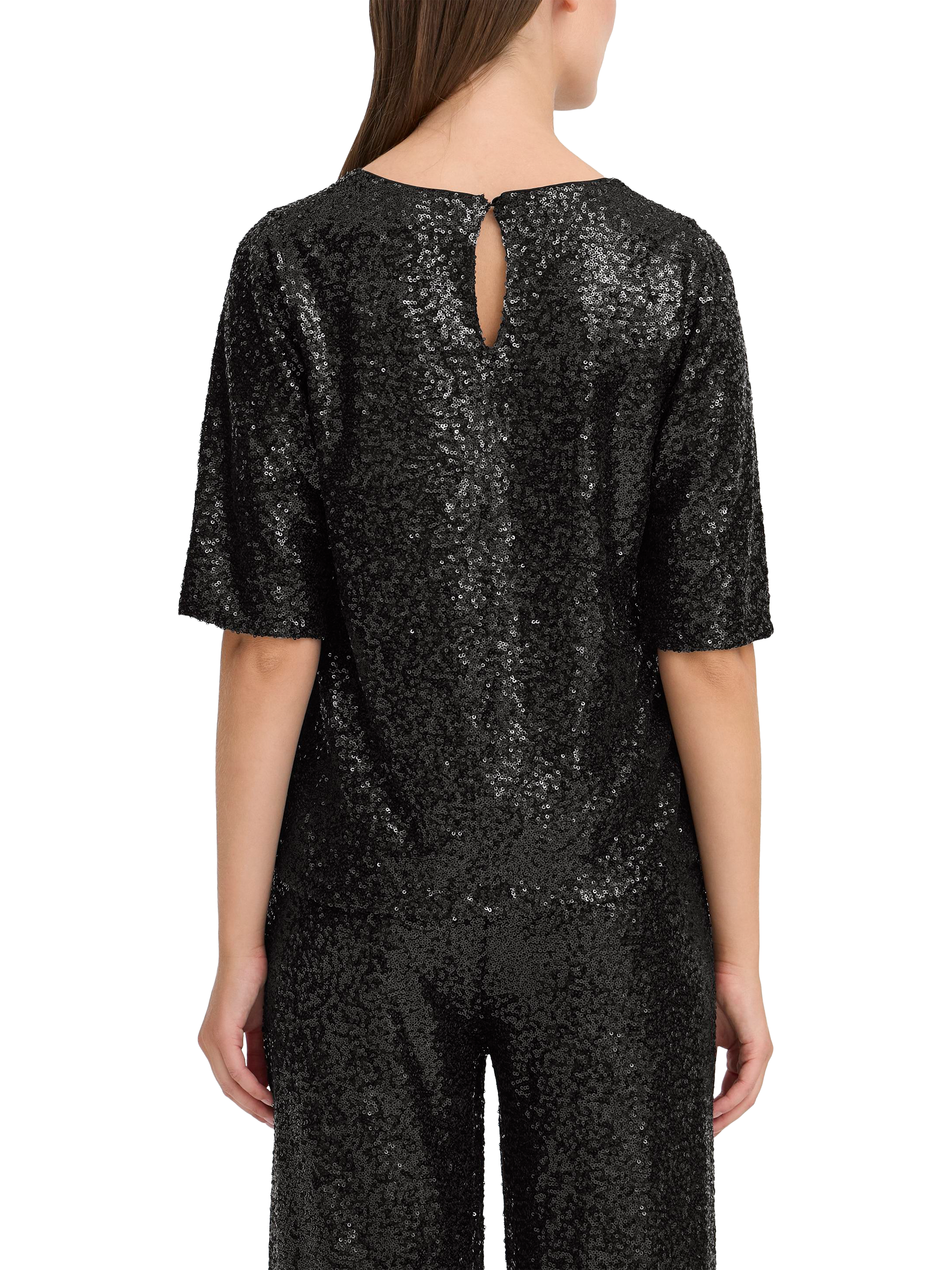 Product image 2 of 7, which shows ICHI Fauca Sequin V-Neck Top , Black, XS