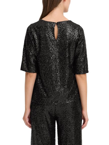 ICHI Fauca Sequin V-Neck Top - view 2, Black