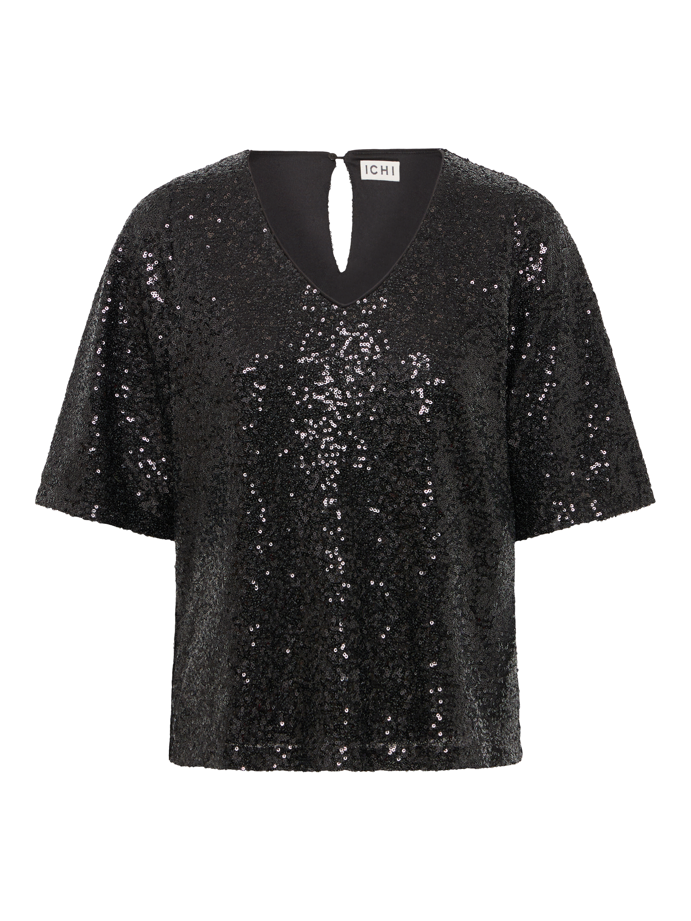 Product image 5 of 7, which shows ICHI Fauca Sequin V-Neck Top , Black, XS