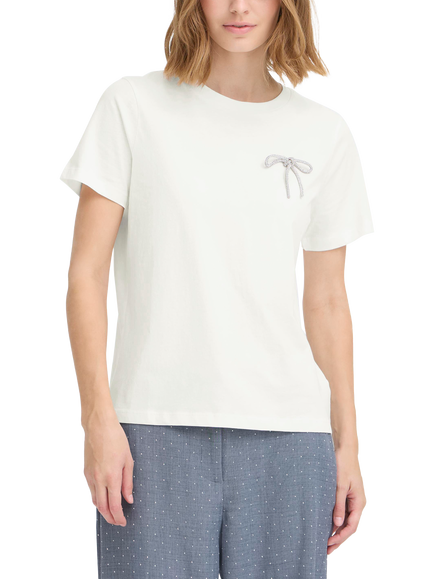 ICHI Kamille Bow T-Shirt, Cloud Dancer, Cloud Dancer