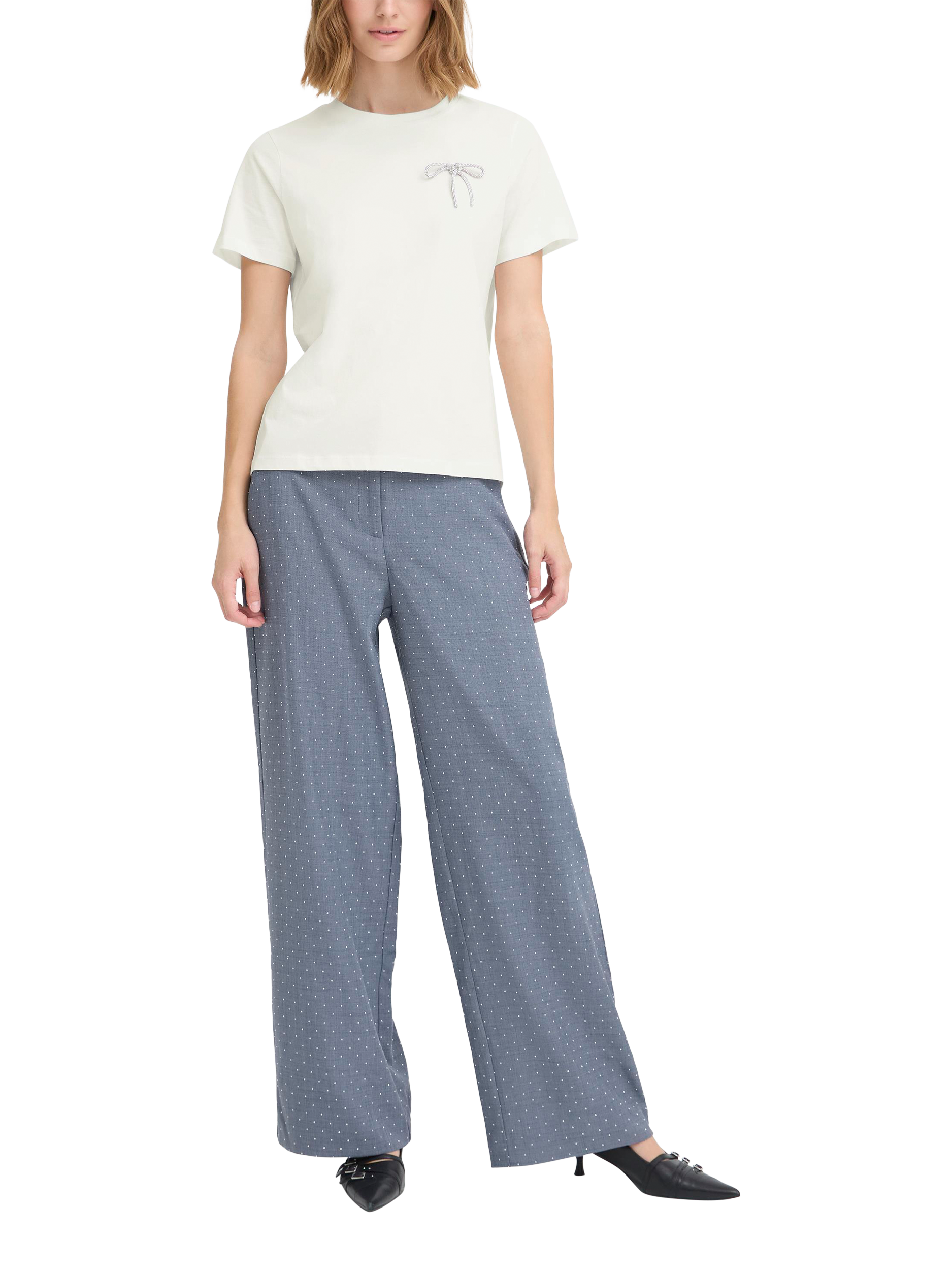 Product image 3 of 7, which shows ICHI Kamille Bow T-Shirt, Cloud Dancer, XS