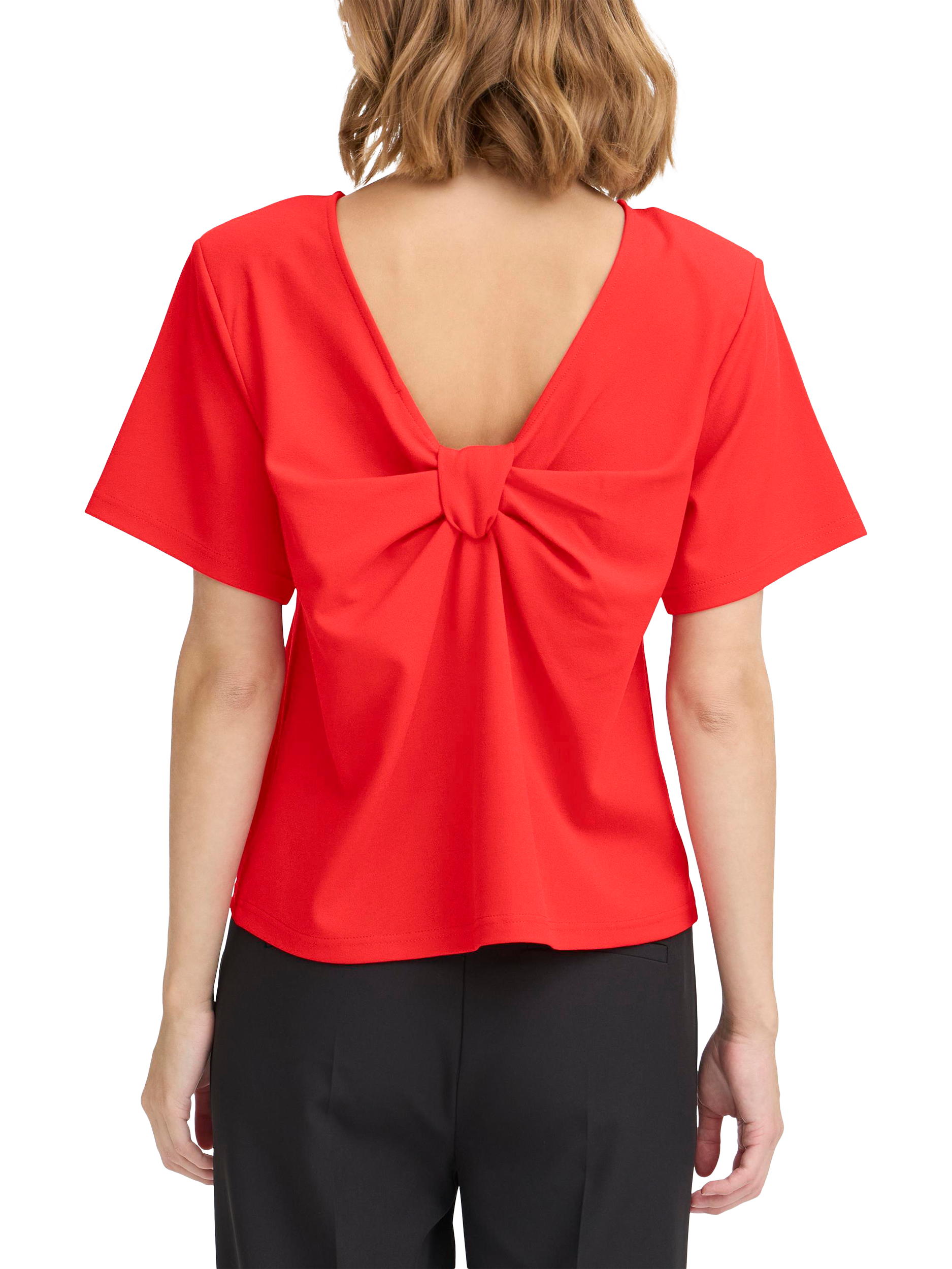 Product image 2 of 6, which shows ICHI Matine Round Neck V Back T-Shirt , Racing Red, XS