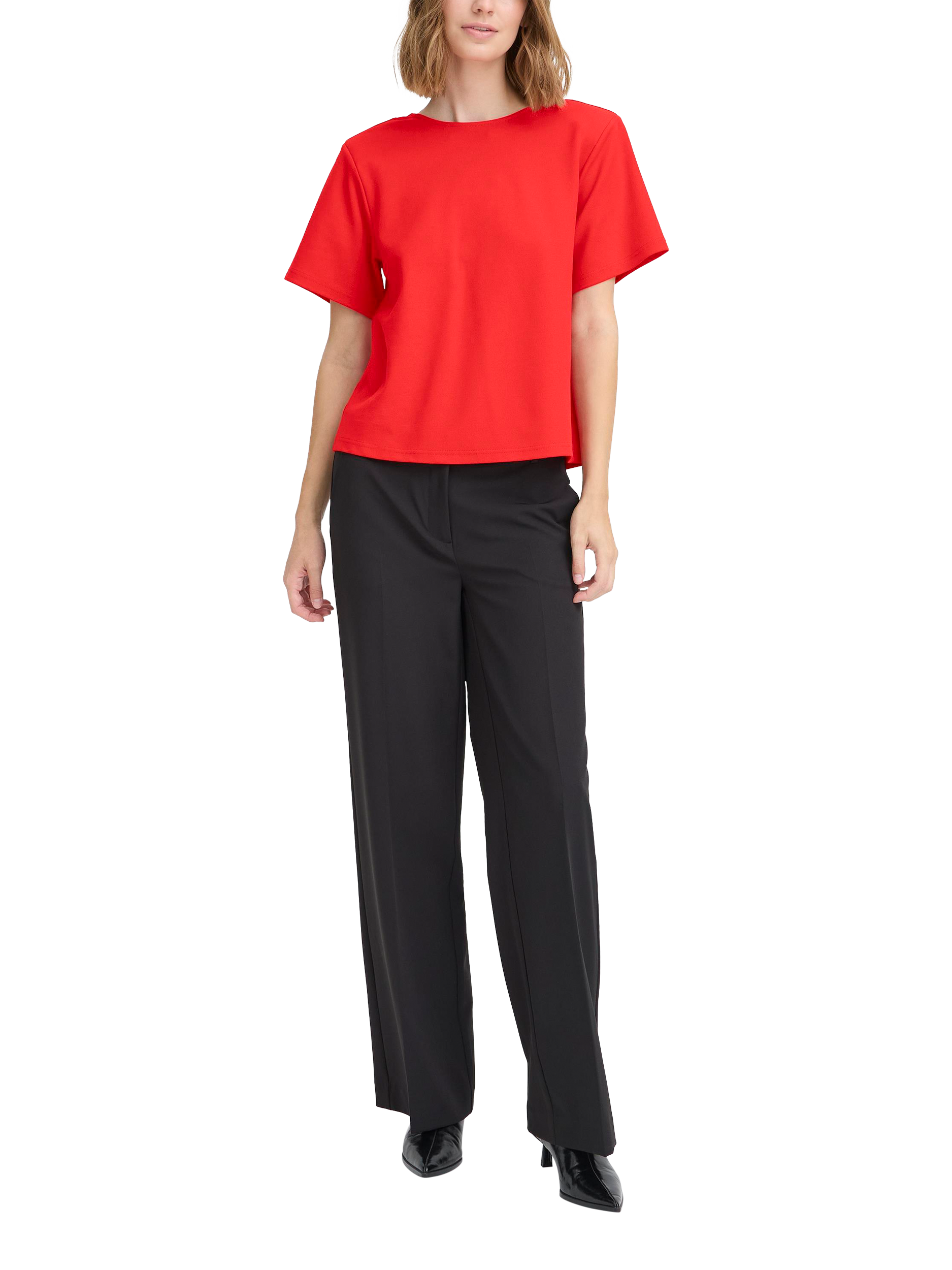 Product image 3 of 6, which shows ICHI Matine Round Neck V Back T-Shirt , Racing Red, XS