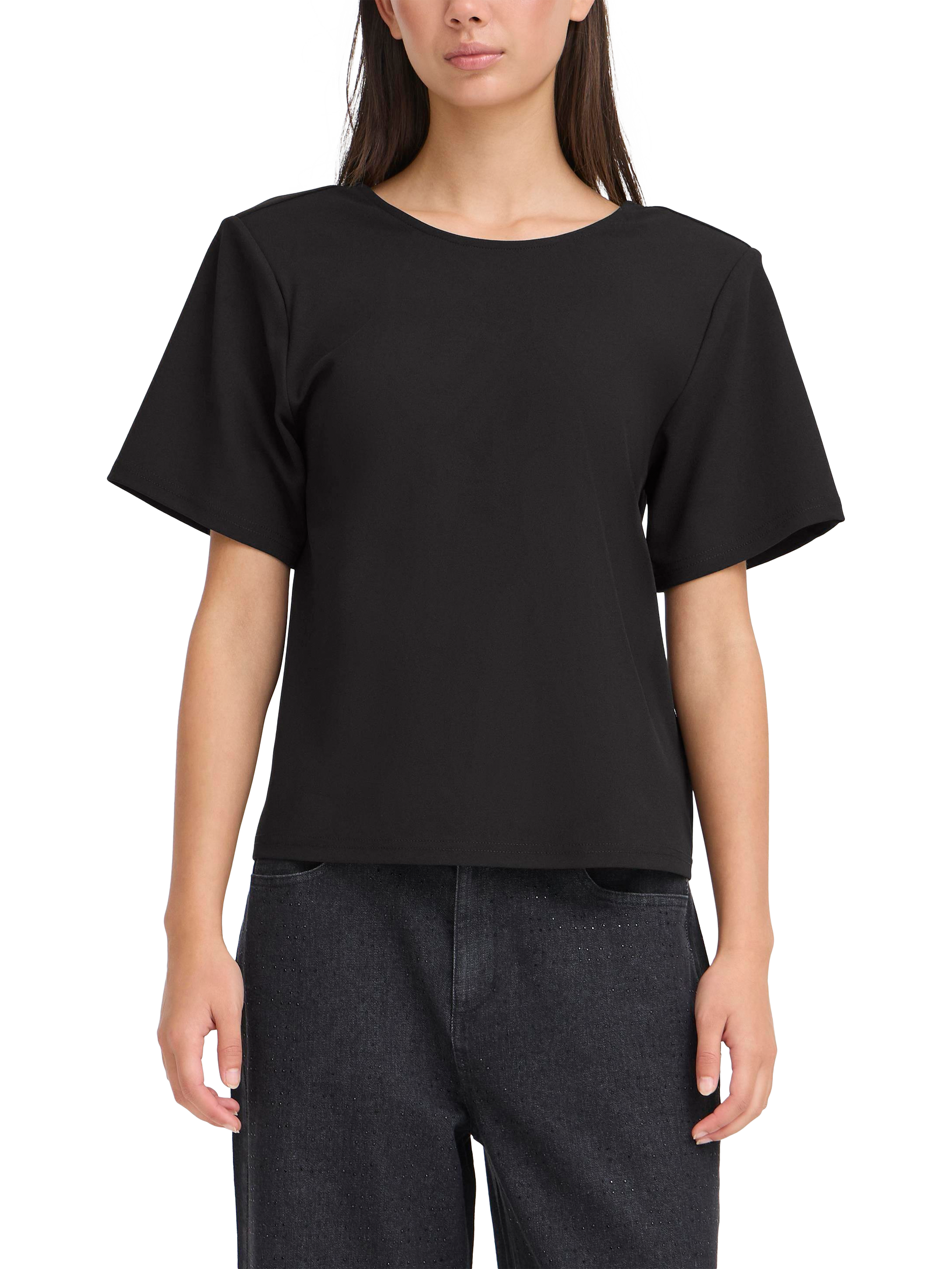 Product image 1 of 6, which shows ICHI Matine Round Neck V Back T-Shirt , Black, XS