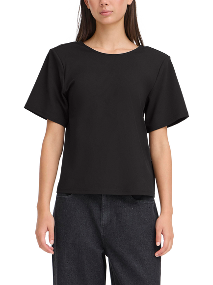 ICHI Matine Round Neck V Back T-Shirt, Black