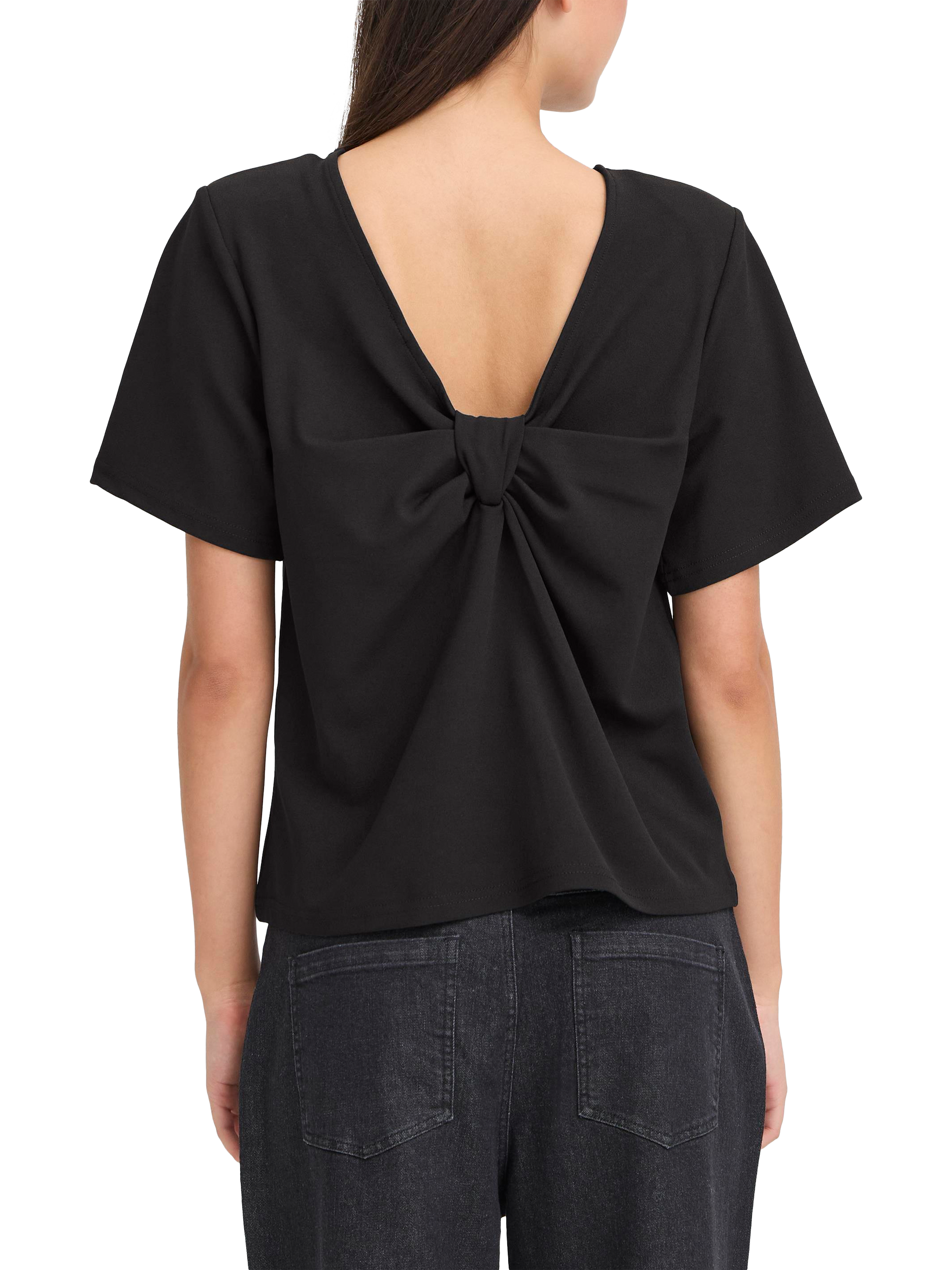 Product image 2 of 6, which shows ICHI Matine Round Neck V Back T-Shirt , Black, XS