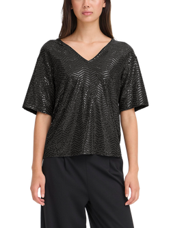 ICHI Nelenia Shimmer V Neck T-Shirt, Black