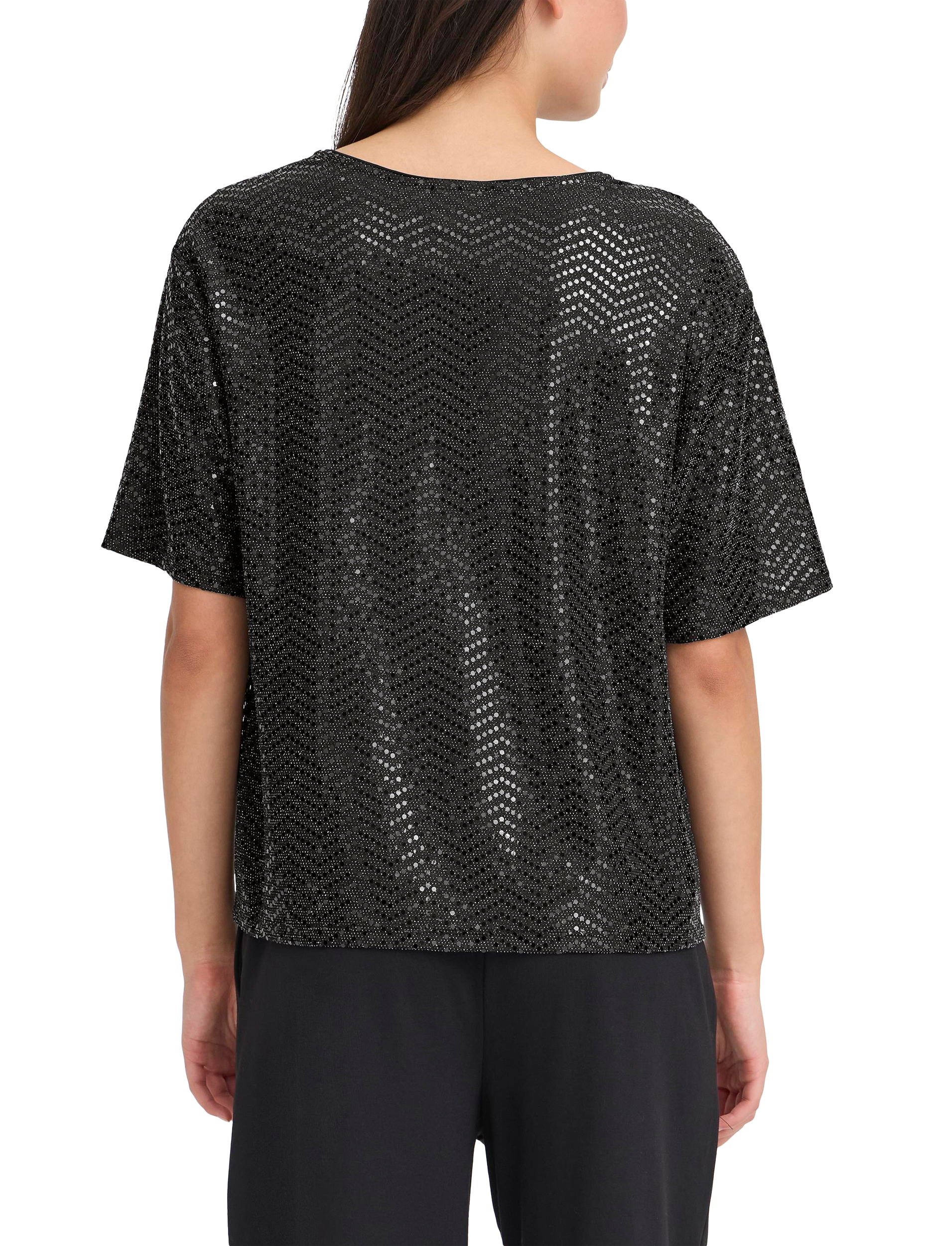 Product image 2 of 6, which shows ICHI Nelenia Shimmer V Neck T-Shirt , Black, XS