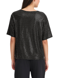 ICHI Nelenia Shimmer V Neck T-Shirt - view 2, Black